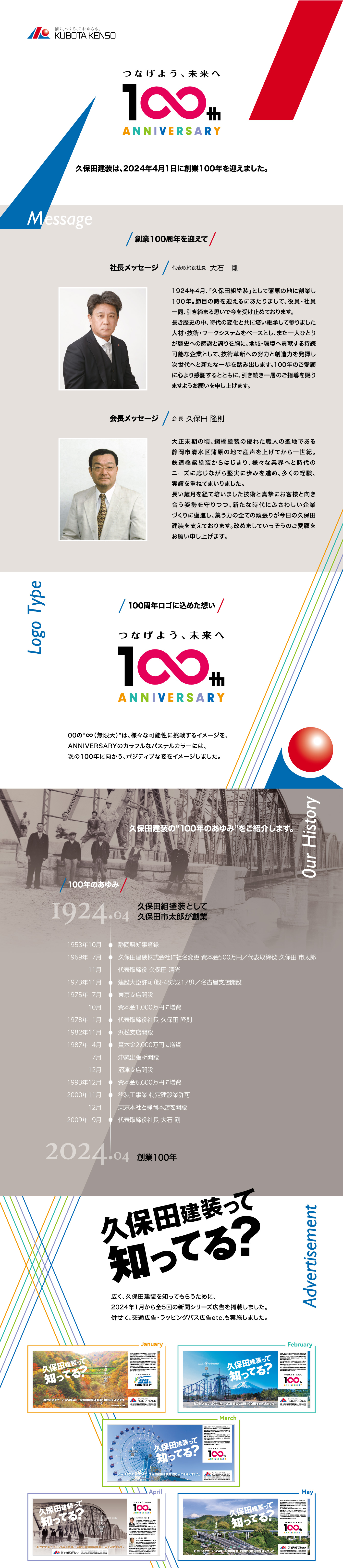 久保田建装は2024年4月1日に創業100周年を迎えました。